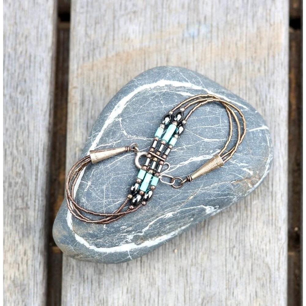 Multi-Strand Turquoise Bead Bracelet | Copper Brass Southwestern Boho |
